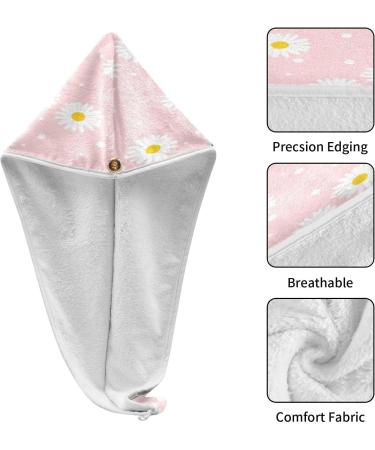 Buy Pink Daisy Dry Hair Cap - 2 Piece Quick Drying Towel Set with Button Headband | Super Absorbent & Soft Comfort for Fast Hair Drying - Buy Online on GoSupps.com