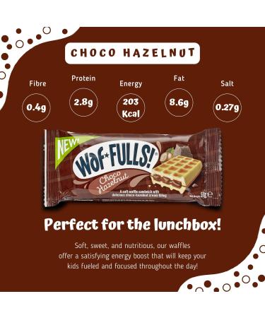 WafFULLS! Choco Hazelnut Waffles (12x 50g) - Soft Waffle Sandwich Breakfast Snacks Ready to Eat Snack for Kids Adults Hazelnut Chocolate Bars Individually Wrapped Waffles Snacks Bulk Christmas Gifts - Buy Online on GoSupps.com