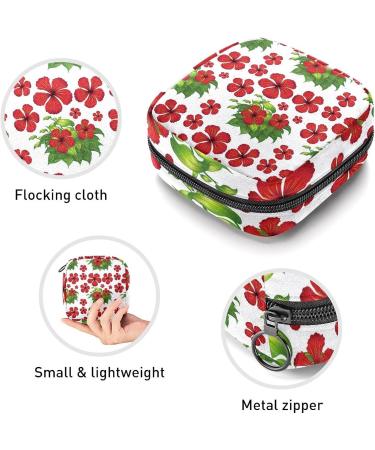 Red Hibiscus Flowers Sanitary Napkin Storage Bag - Portable Menstrual Cup Pouch for Women and Teens - Multi-colored - Buy Online on GoSupps.com