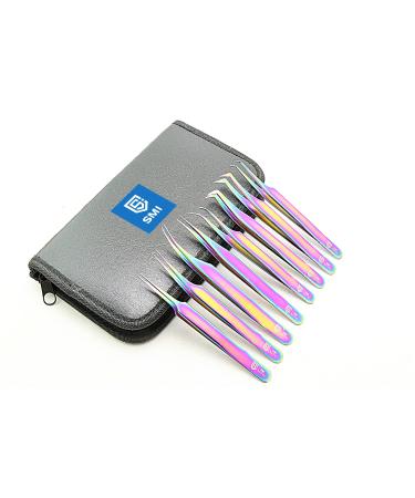 SMI 8 pieces of eyelashes tweezers eyelash tweezing eyelash extensions tweezers pointed eyelash curler bent and stainless steel artificial 3D 6d volume eyelashes with case (color rainbow) - Buy Online on GoSupps.com