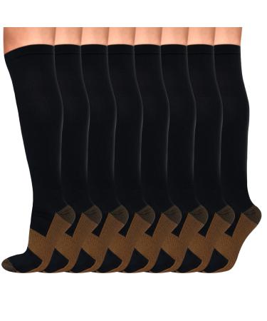 8 Pairs Copper Compression Socks for Women & Men Circulation XX-Large Black