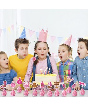 Qpout 25pcs Cowgirl Cupcake Toppers Western Cake Toppers Pink Hat and Boot Cactus Cupcake Cowboy Cowgirl Party Decorations Wild West Farm Western Happy Birthday Cupcake Toppers Preppy Horse Decor - Buy Online on GoSupps.com