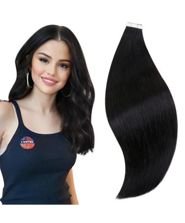 RUNATURE Tape in Human Hair Extensions Remy Black Tape in Extensions Straight Tape in Hair Extensions Human Hair Black 14 Inch 40 Gram 14 Inch 1-Tape #1B