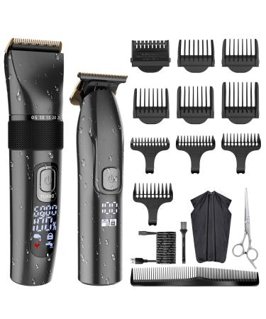 Pro Hair Clipper Professional Hair Clippers and T-Blade Trimmer Kit for Men Cordless Beard Barber Clipper Hair Cutting Kit Haircut Grooming Shear