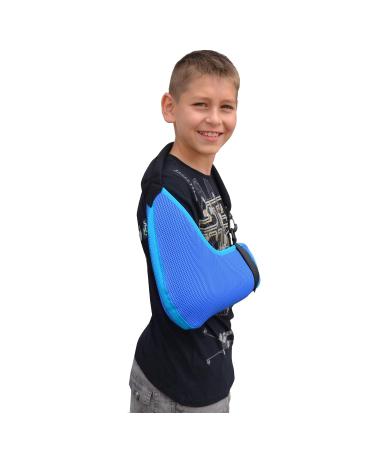 Child Arm Sling (10-11yr, Blue/Aqua Trim) - Medical Grade, Feel-Safe Design with Cooling Comfort - Includes Smiley Sticker - Fits Right or Left Arm - Buy Online on GoSupps.com