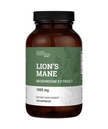 Earth Harmony Naturals Organic Lions Mane Supplement (1000mg)  2-Month Supply Lion's Mane Mushroom Supplement Extract to Support Focus  Memory  Nootropics Brain Supplement (120 Capsules)