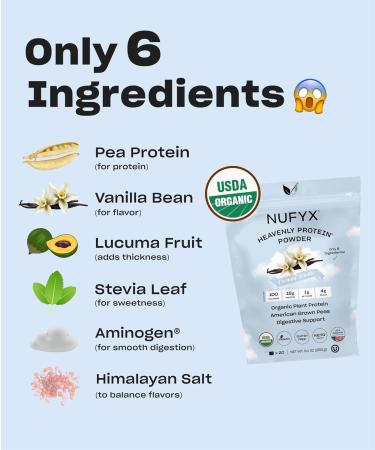 NUFYX Heavenly Protein Powder | 100% Organic Vegan Pea Protein | Gluten Free Low Carb Creamy Vanilla (20 Scoops) - Buy Internationally - Buy Online on GoSupps.com