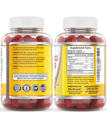 Vitamin D Gummies 5000 IU for Adults & Kids - Chewable D3 Supplement 2 Month Supply - Tasty 60ct Pack - Men & Women - Buy Online on GoSupps.com