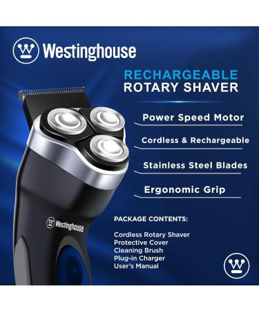 Westinghouse Rechargeable Electric Razor for Men - Cordless Rotary Shaver with Pop-Trimmer & Powerful Rotating Heads for a Superior Shave - Buy Online on GoSupps.com