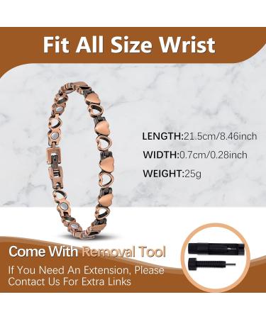 Jeracol Copper Magnetic Bracelet for Women | 99.99% Solid Copper Wristband | Ultra Strength 3500 Gauss Magnets | Adjustable Size | Gift Box | A-Love Heart Design - Buy Online on GoSupps.com