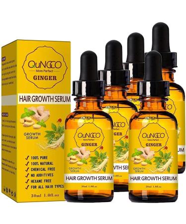 5 Pack Hair Growth Serum Ginger Biotin Hair Regrowth Oil Prevent Hair Loss and Natural Serum for Thicker Stronger Longer Hair Men and Women