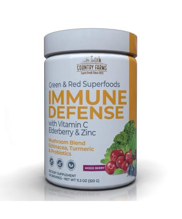 Country Farms Immune Defense Superfoods Drink Mix Supports Immune Defense Vitamin C with Black Elderberry Supports Hydration With Probiotics and Prebiotics Berry Flavor 40 Servings