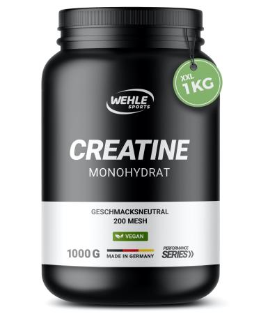 Creatine Monohydrate 1kg powder pure creatine micronized quality Mesh 200 - optimally high dosage 100% vegan - Wehle Sports (1000g) - Buy Online on GoSupps.com