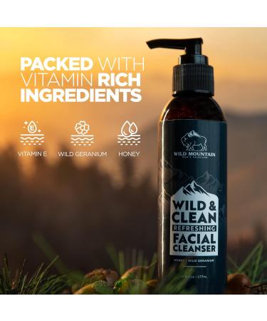 Wild Mountain 'Wild & Clean' Facial Cleanser for Men - Soothing Brightening Acne Face Wash for Sensitive Skin - 6 Oz - Buy Online on GoSupps.com