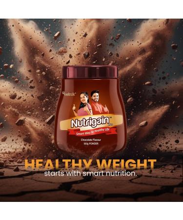Nutrigain Plus Ayurvedic Weight Gainer Supplement Powder for Men Women and Adults with Natural Ingredients to Improve Stamina Appetite and Overall Wellness 500 gm (Chocolate Flavour) - Buy Online on GoSupps.com