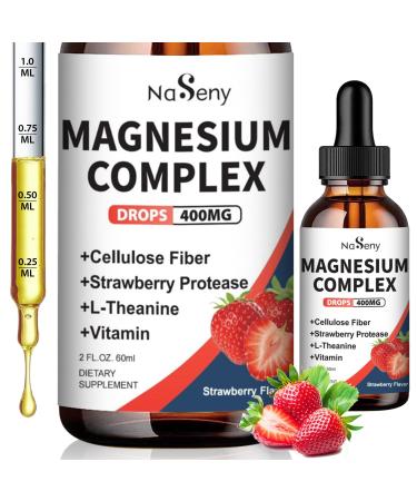 Magnesium Glycinate Liquid 400mg High Absorption Magnesium Complex supplemen with Vitamin B6 D C to Support Sleep Muscle Nerve Health Non-GMO Gluten Free Vegan (2 Fl Oz/Strawberry) Strawberry 2 Fl Oz (Pack of 1)