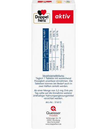 Double Heart Vitamin C 1000mg + D3 + Zinc - High Dose Immune Support | 100 Depot Tablets - Buy Online on GoSupps.com