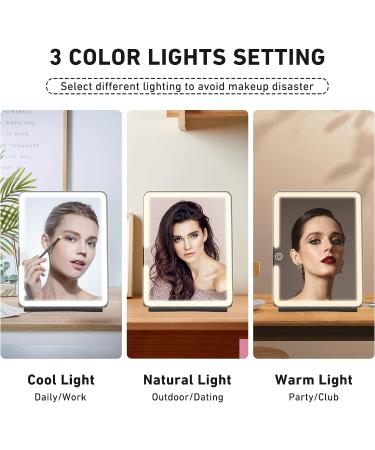 Jadazror Travel Mirror with Light | Detachable 3.5 10X & 20X Magnifying Mirrors | Portable Lighted Makeup Mirror with 3 Light Settings | USB Rechargeable | 9.85x7.5 Large Travel Makeup Mirror - Black - Buy Online on GoSupps.com