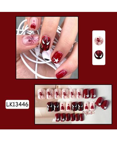 24pcs Halloween Press On Nails - Short Square Fake Nails with Red Spider Designs - Full Cover Acrylic Stick On Nails for Women & Men - Perfect for Parties & Cosplay Manicure - Buy Online on GoSupps.com