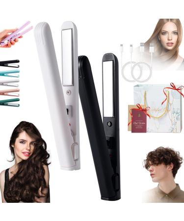 Jocelynnae Ceramic Mini Hair Curler Mini Dual-Purpose Curling Iron Travel Curling Iron USB Rechargeable Curling Wand 2-in-1 Mini Curling Wand for Men and Women (2PCS-2)
