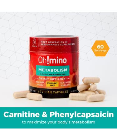 Oh!mino Metabolism Support Supplement for Efficient Fat to Energy Conversion w/L-Carnitine Phenylcapsaicin & Vitamin B3 - Non-Jitters Stimulant-Free Vegan Non-Dairy Capsules (60 Servings) - Buy Online on GoSupps.com