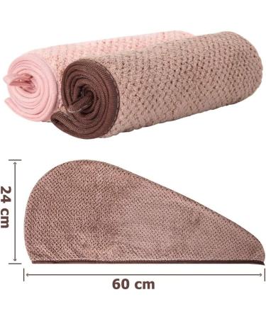 Hair Turban Set - 3 Soft Microfiber Quick-Drying Turbans for All Hair Types | Super Absorbent Shower Towels in Beige Pink Brown - Buy Online on GoSupps.com