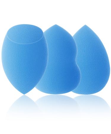TCPENG Makeup Sponge for Blending Liquid Foundation Cream & Powder - Easy to Clean Super Soft & Non Latex Beauty Blender Concealer Applicator (3 Pack Blue)