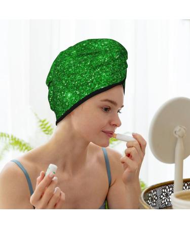 Hair Towel Wrap - Quick Drying Turban with Button | Green Glitter Hair Drying Towel - Buy Online on GoSupps.com
