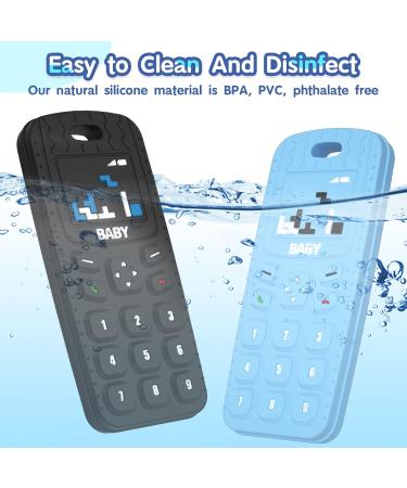 HOPEEYE 2 Pack Silicone Teething Toys for Babies 6-18 Months - BPA Free Chew Toys - Mobile Phone Shape - Sensory Toys Set (Black & Blue) - Buy Online on GoSupps.com