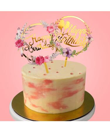 Happy Birthday Cake Toppers - Gold Flower Acrylic - Set of 6 - Ideal for Birthday Parties, Anniversaries, and Cake Decorations - Buy Online on GoSupps.com
