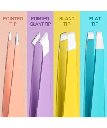 Mabox Professional Tweezers Set with Case - 4 Pieces Slanted and Pointed Stainless Steel Tweezers Set  Precision Slant Tweezers for Eyebrows  Facial Hair  Ingrown Hair  Splinter and Blackhead (White) AWhite - Buy Online on GoSupps.com