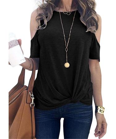 Women's Cold Shoulder Black Cotton Blouse Top - Stylish XX-Large Shirt - Buy Online on GoSupps.com
