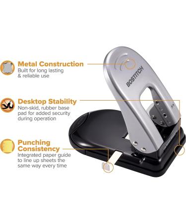 Bostitch Indulge 40 Reduced Effort 2-Hole Punch  40 Sheets  Silver (2340) - Buy Online on GoSupps.com