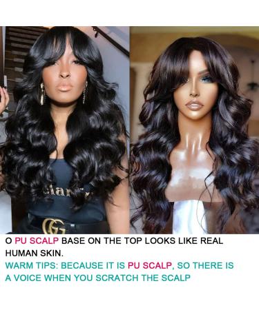 RHEANNA Brazilian Wavy Human Hair Wig with Bangs - 24 inch - 180 Density - O Scalp Top Full Machine Made for Black Women - Buy Online on GoSupps.com