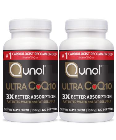 Qunol Ultra CoQ10 100mg, 3x Better Absorption, Patented Water and Fat Soluble Natural Supplement Form of Coenzyme Q10, Antioxidant for Heart Health, 240ct Softgels (120ct, Pack of 2) 240.0 Servings (Pack of 1)
