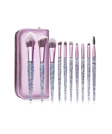 Makeup Brush 10 Pieces Flash Handle Make-up Brush Set for Foundation Blush Eyeshadow with Purple Cosmetic Bag Beauty