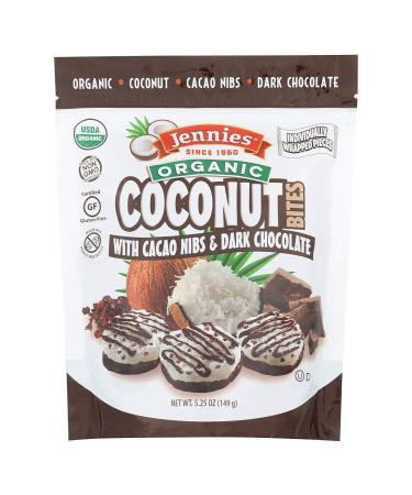 Jennies Coconut Bites - Organic - Cacao Chocolate - Case of 6 - 5.25 oz