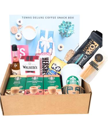 Starbucks Instant Coffee Gift Box- Compatible For Lovers Of Starbucks| Starbucks White Mocha Cinnamon Dolce Latte & Caramel Latte Flavour| Coffee Cup Sleeves Stirrers|Snacks & Pamper Guide - Buy Online on GoSupps.com
