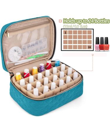 YARWO Teal Nail Polish Carrying Bag - Holds 24 Bottles (15ml/0.5 fl.oz) - Travel Storage Organizer for Manicure Accessories - Buy Online on GoSupps.com