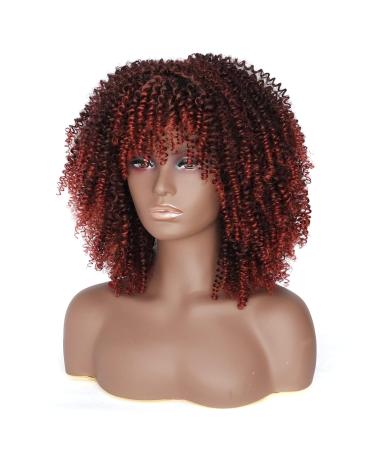 Shop Porsmeer Afro Wig for Women | Natural Full Fluffy Kinky Curly Bob Wig | 14 Inch Curly Synthetic Wig for Party & Daily Wear | Black Mix Copper Red - Buy Online on GoSupps.com