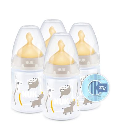 NUK First Choice+ Baby Bottles Set | 0-6 Months | Temperature Control | Anti Colic Vent | 150 ml | BPA-Free | Latex Teat | Safari (Beige) | 4 Count Animals 4 Count (Pack of 1) Single