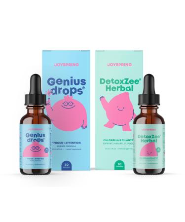 JoySpring Genius Drops & DetoxZee Herbal Bundle | Kids Vitamins Naturally Sourced, Non-GMO, Non-Alcoholic Liquid Formula, Immunity Health Support | Vegan & Vegetarian Supplements