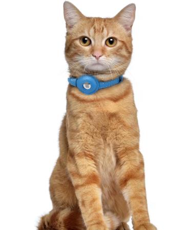 Oopsdoggy Leather Airtag Cat Collar with Bells - Durable GPS Pet Collar for Cats & Small Dogs in Blue - Buy Online on GoSupps.com
