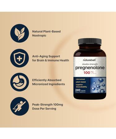 Pregnenolone 100mg 240 Capsules | 99% Purity Micronized Grade for Higher Absorption Plant Based Natural Precursor Brain & Immune Health Supplement Non-GMO Soy Free - Buy Online on GoSupps.com