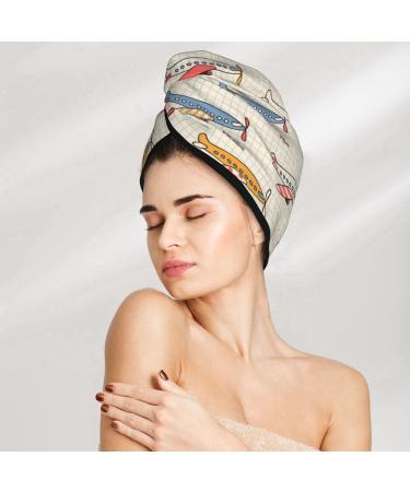 Hair Towel Wrap - Quick Drying Towel Turban with Button (Striped Vintage Planes) for Effortless Hair Care | International Shipping Available - Buy Online on GoSupps.com