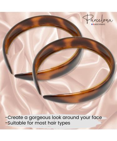 Parcelona French Bold Celluloid Hair Headbands Set - Wide Grip, Flexible Hold, Durable Styling Accessories for Women - Made in France (Tortoise Shell Brown) - Buy Online on GoSupps.com
