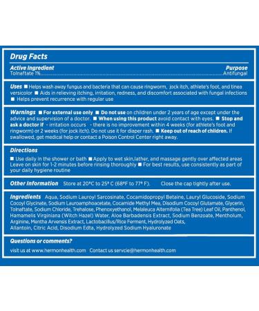 Hermon Ringworm Antifungal Body Wash with 1% Tolnaftate Fragrance-Free Gentle Daily Shower Wash Tea Tree + Aloe + Oat Soothing Vegan For Body Back Chest Groin Underarms Feet. - Buy Online on GoSupps.com