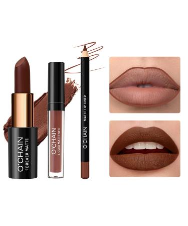 Matte Lipstick & Liquid Lipstick Set with Lip Liner - Long-Lasting Waterproof Makeup Gift Set (02) - Shop Internationally - Buy Online on GoSupps.com