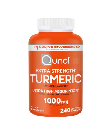 Qunol Turmeric Curcumin Supplement 1000mg with Ultra High Absorption for Joint Support Extra Strength Capsules 240 Count