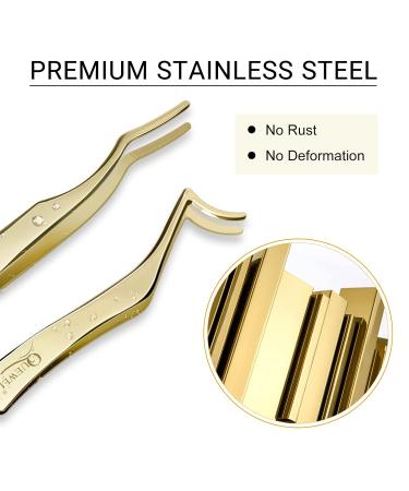 QUEWEL Eyelash Applicator Tool - 2 Stainless Steel Cluster Tweezers for Individual Eyelashes | DIY Curved Eyelash Tweezers | Golden Eyelash Applicator for Perfect Lash Application - Buy Online on GoSupps.com